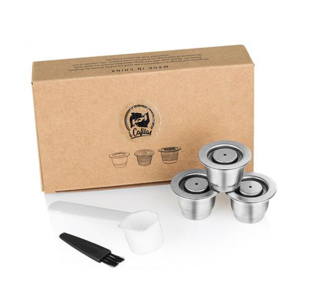 ICafilas Stainless Metal Reusable Nespresso Capsule with Press Coffee Grinds Stainless Tamper