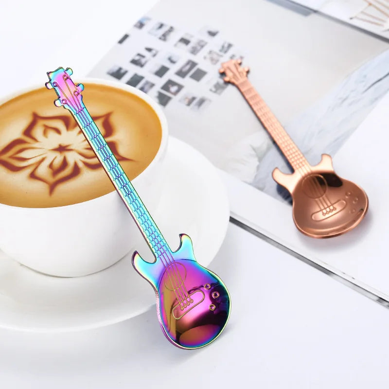 Stainless Steel Guitar Shaped Love Coffee Spoon Teaspoon Children Spoon 7 Colors Coffee Tea Spoon