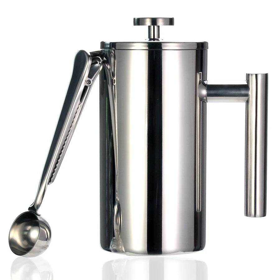 French Press Coffee Maker - Double Wall 304 Stainless Steel - 3 size with sealing clip/Spoon