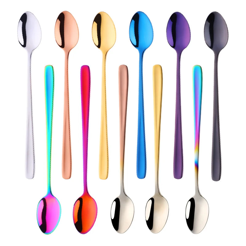 18/10 Stainless Steel Rainbow Ice Spoon – Long Handle, Mirror Polished for Drinks, Tea Spoon