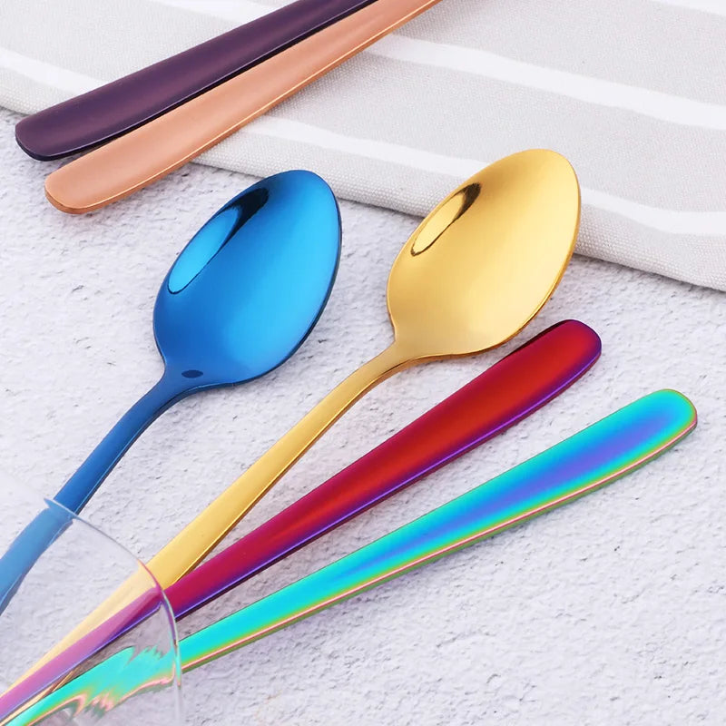 18/10 Stainless Steel Rainbow Ice Spoon – Long Handle, Mirror Polished for Drinks, Tea Spoon