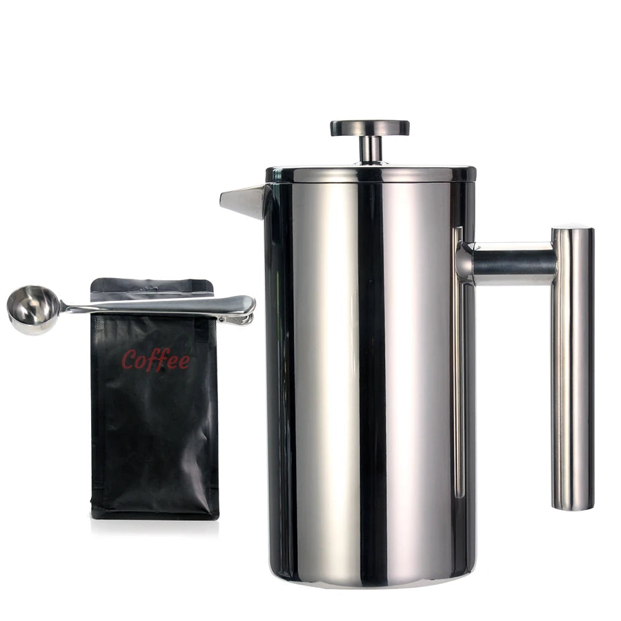 French Press Coffee Maker - Double Wall 304 Stainless Steel - 3 size with sealing clip/Spoon