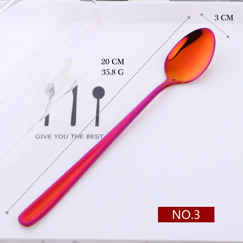 18/10 Stainless Steel Rainbow Ice Spoon – Long Handle, Mirror Polished for Drinks, Tea Spoon