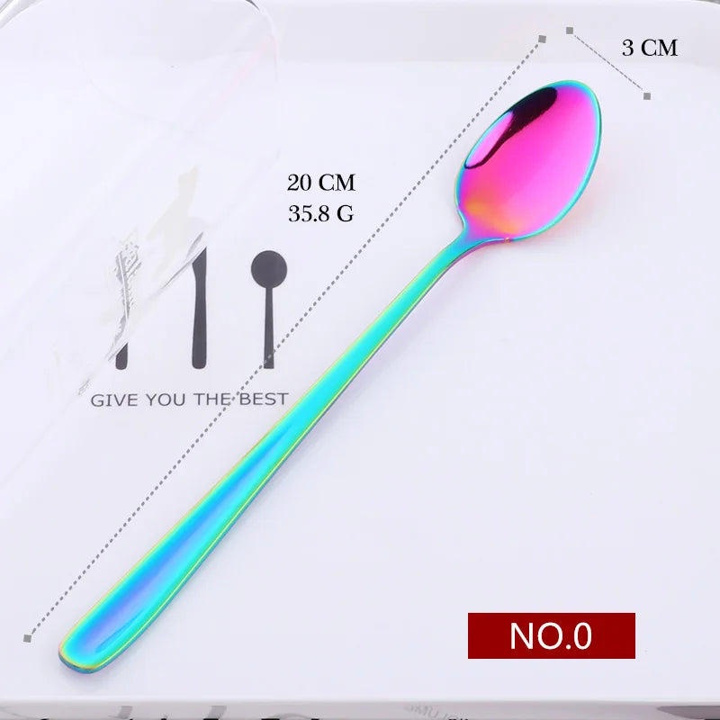 18/10 Stainless Steel Rainbow Ice Spoon – Long Handle, Mirror Polished for Drinks, Tea Spoon