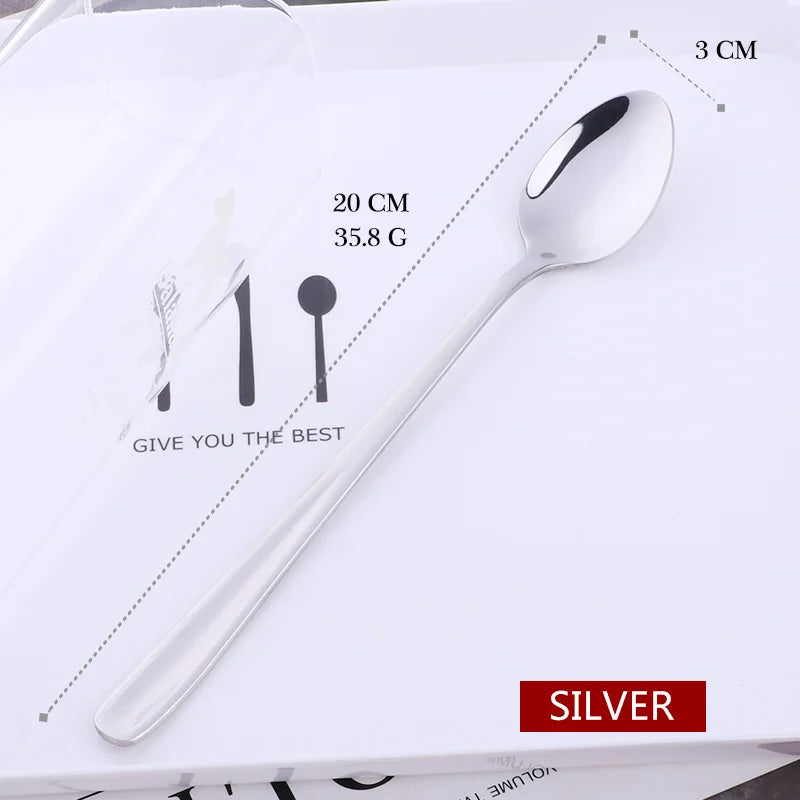 18/10 Stainless Steel Rainbow Ice Spoon – Long Handle, Mirror Polished for Drinks, Tea Spoon