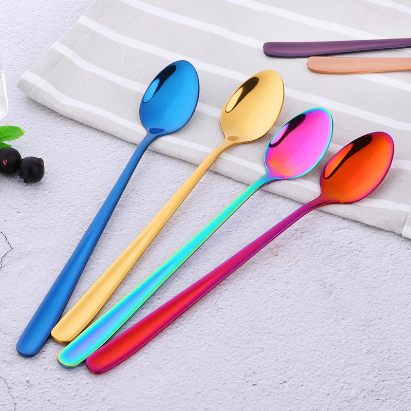 18/10 Stainless Steel Rainbow Ice Spoon – Long Handle, Mirror Polished for Drinks, Tea Spoon