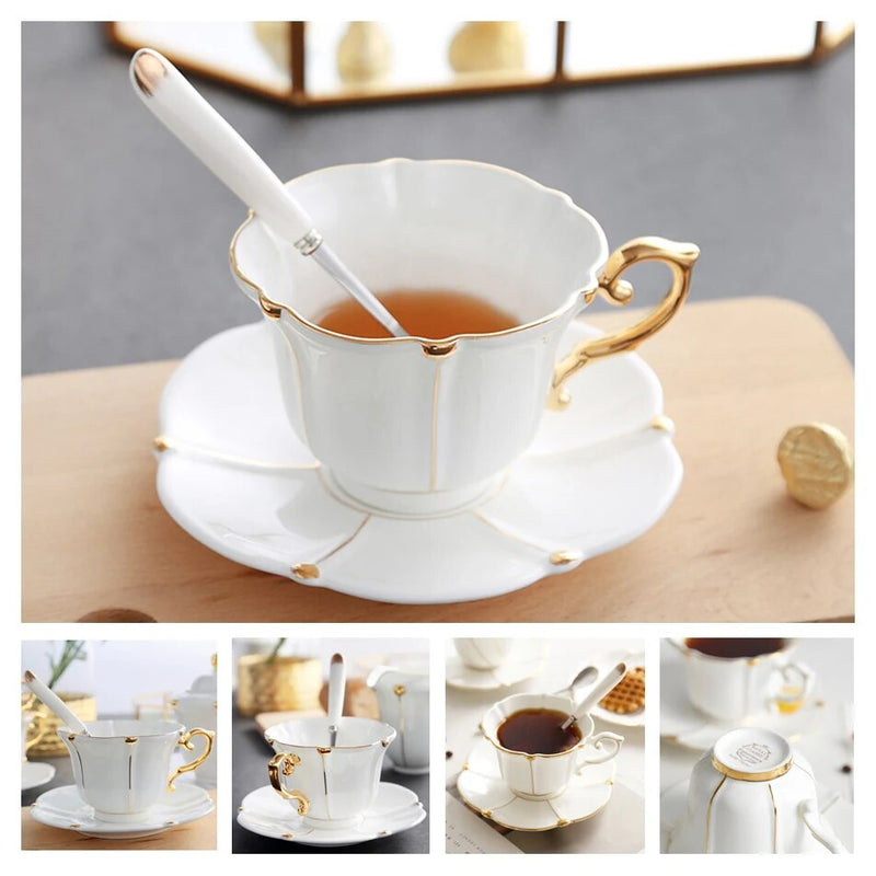 Europe Bone China Coffee Cup Saucer Spoon Set 200ml Luxury Ceramic Mug Top-grade Porcelain Tea Cup