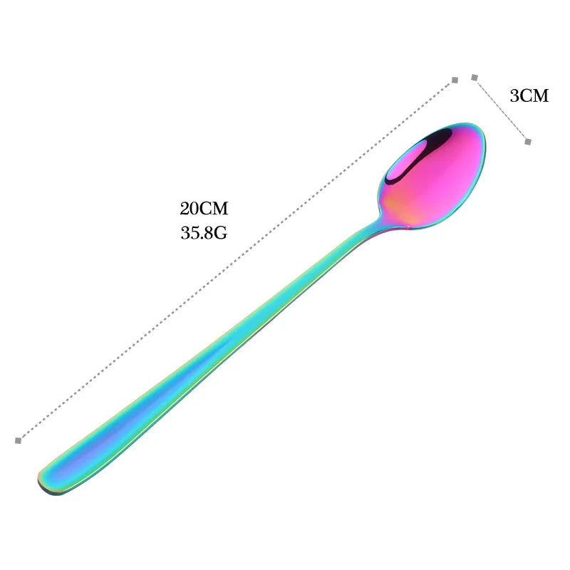 18/10 Stainless Steel Rainbow Ice Spoon – Long Handle, Mirror Polished for Drinks, Tea Spoon