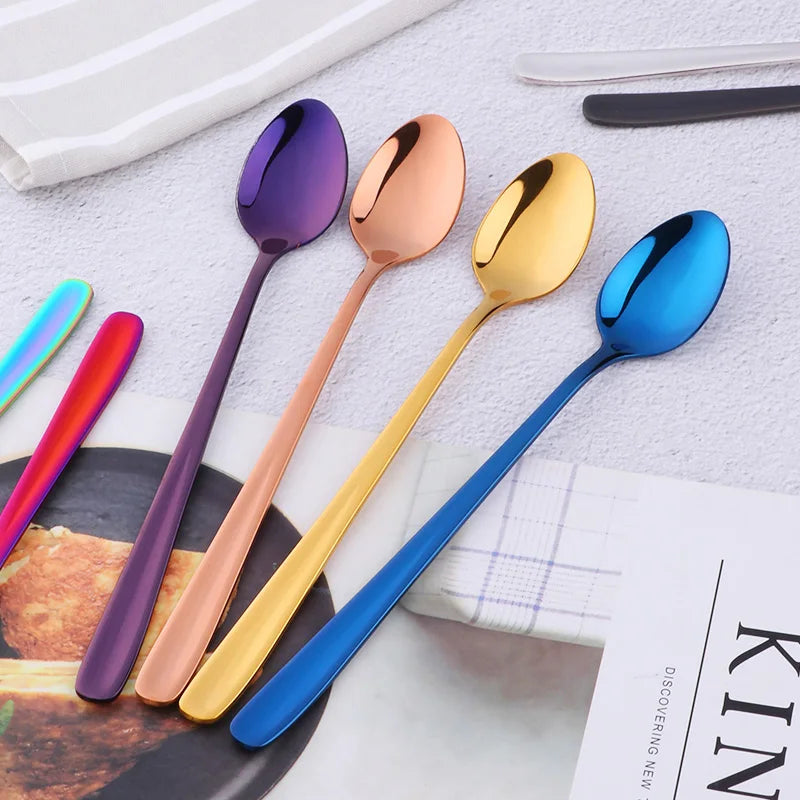 18/10 Stainless Steel Rainbow Ice Spoon – Long Handle, Mirror Polished for Drinks, Tea Spoon