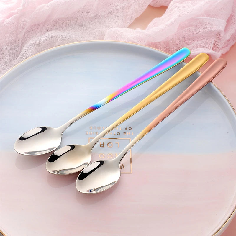 18/10 Stainless Steel Rainbow Ice Spoon – Long Handle, Mirror Polished for Drinks, Tea Spoon