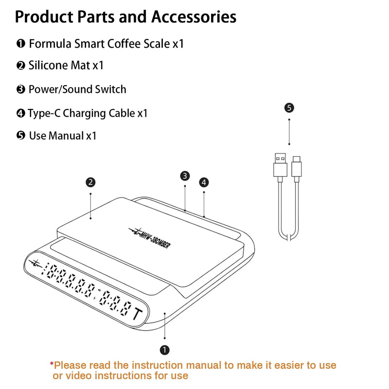 MHW-3BOMBER Smart Drip Espresso Coffee Scale with Auto Timer USB Charging Kitchen Electronic Scale