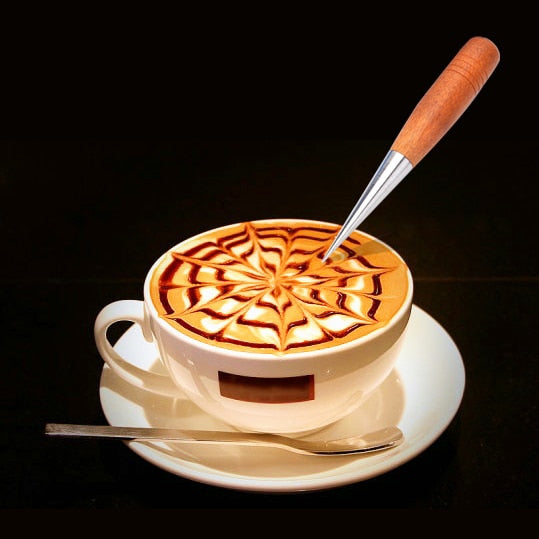 1pc Coffee espresso Latte Art Pen Stainless Steel Tool with wooden handle Milk foam