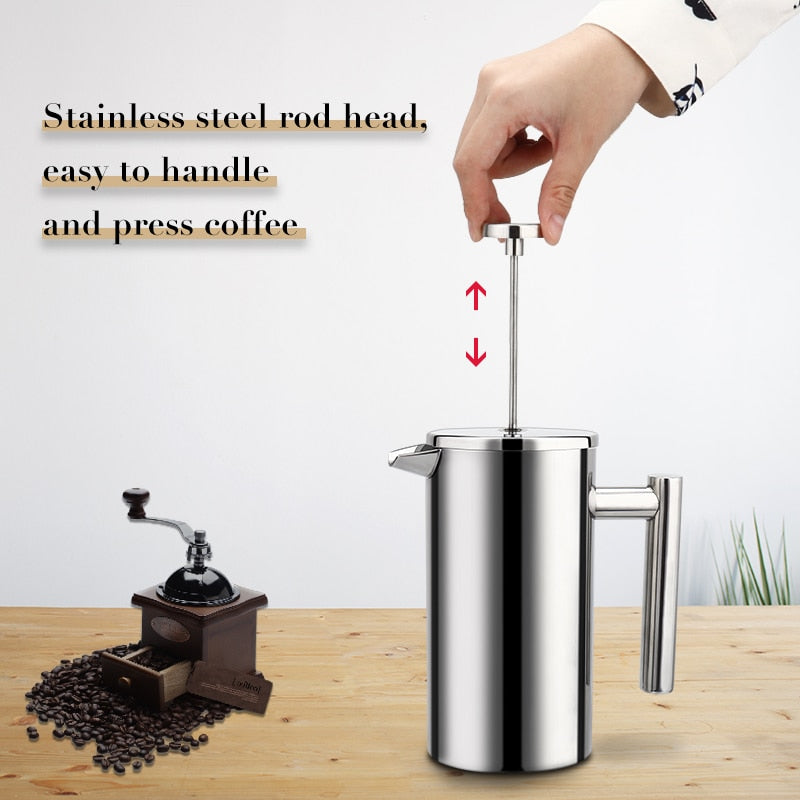 French Press Coffee Maker Double Walled Stainless Steel Cafetiere Insulated Coffee Tea Maker Pot