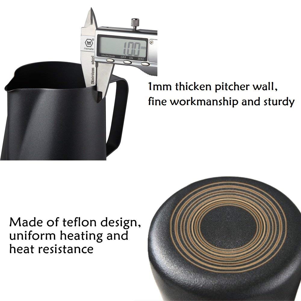 Leeseph Milk Frothing Pitcher Jug, Matte Black Stainless Steel Coffee Pot, Suitable for Coffee,