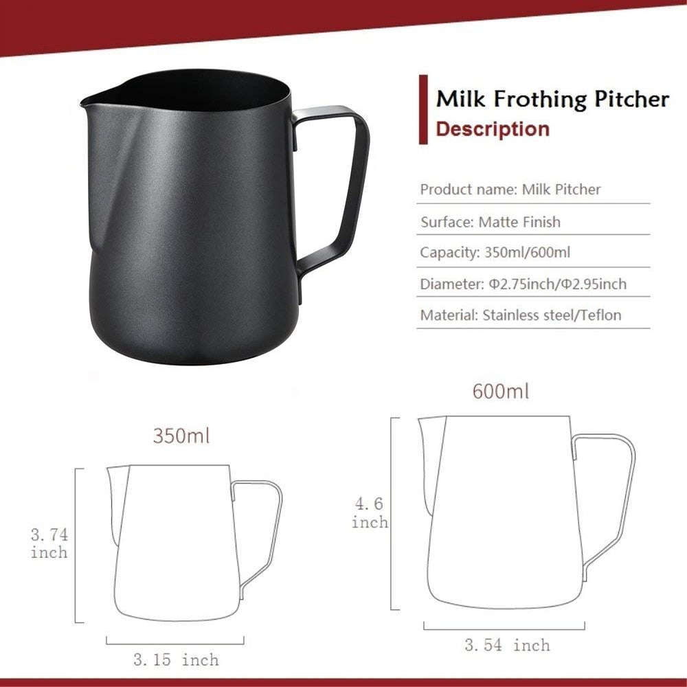 Leeseph Milk Frothing Pitcher Jug, Matte Black Stainless Steel Coffee Pot, Suitable for Coffee,