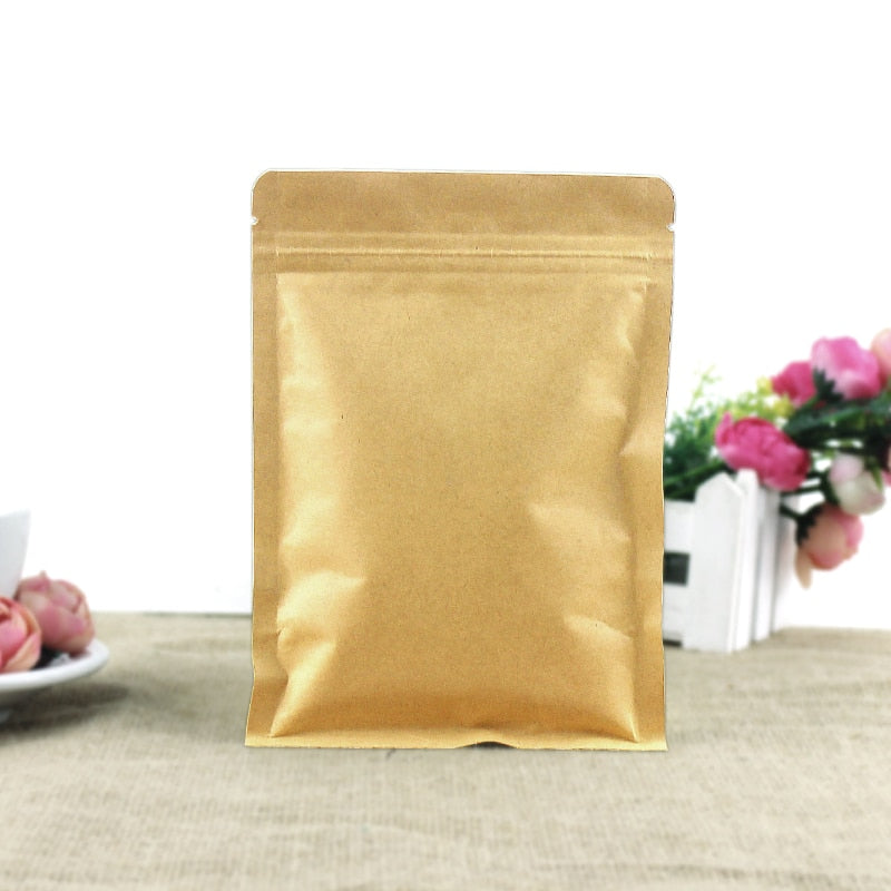 Flat Bottom Kraft Paper Zip Lock Bag Small Gift Bags Paper Packaging Bag Coffee Bag Sealed