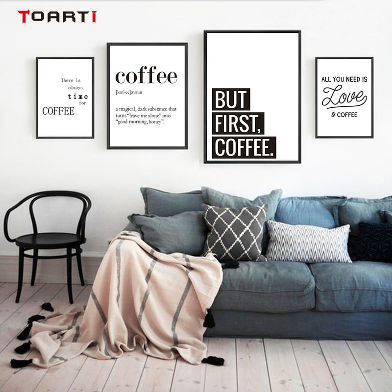 Minimalist Black and White Coffee Quotes Posters Print Nordic Kitchen Room Cafe Modern Wall Art Picture