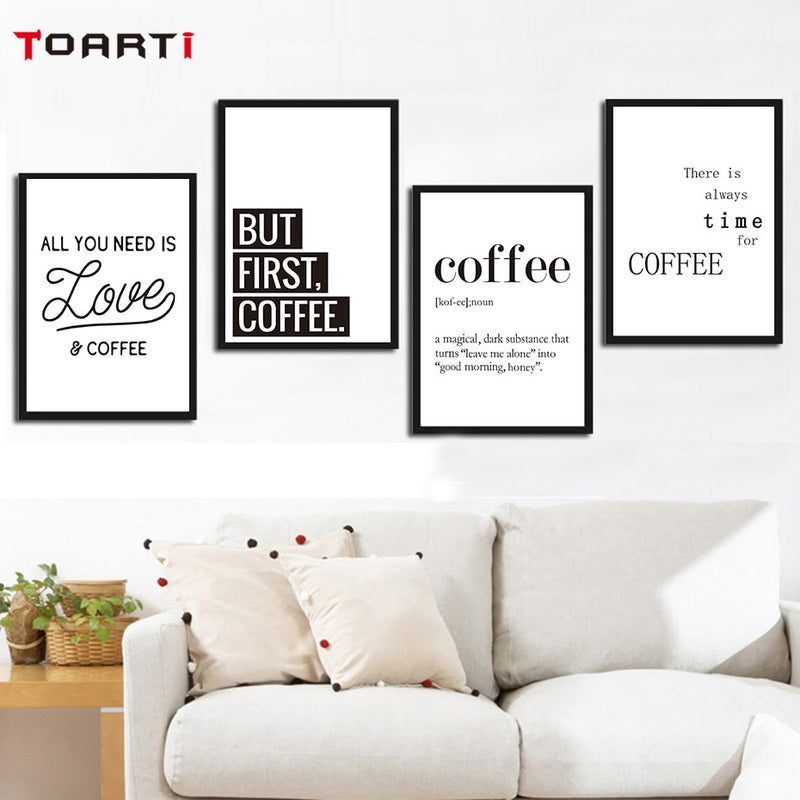 Minimalist Black and White Coffee Quotes Posters Print Nordic Kitchen Room Cafe Modern Wall Art Picture