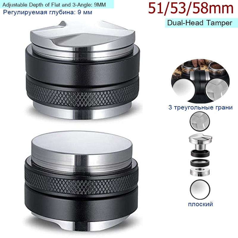 51mm 53mm 58mm 304 Stainless Steel 3 Angled Slopes and Flat Base Double Head Coffee Powder Tamper