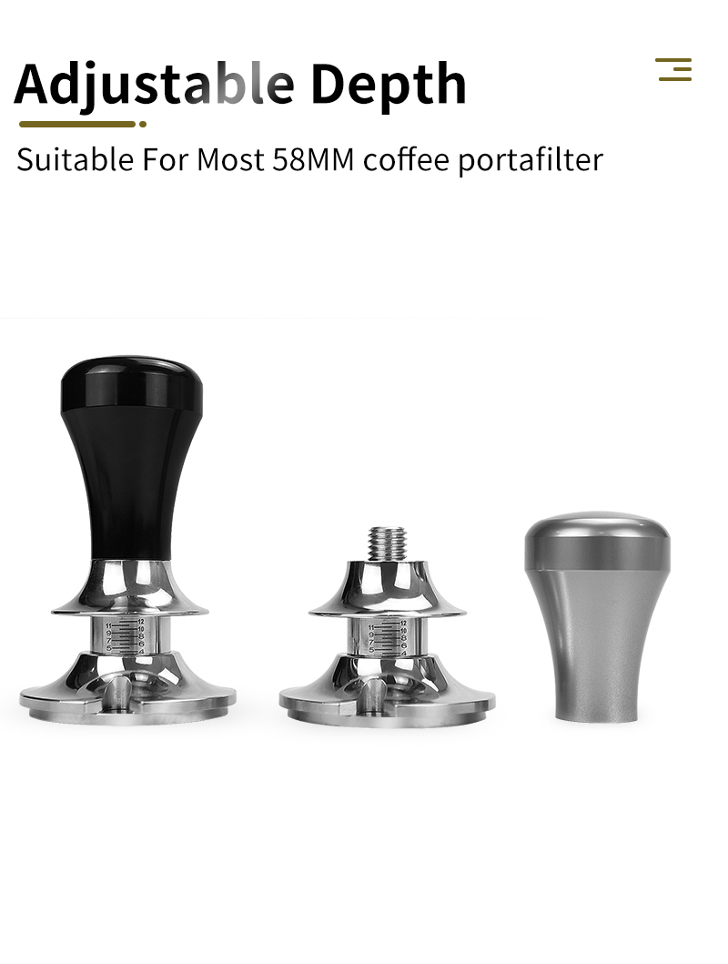 58.5mm Adjustable Depth Calibrated Coffee Tamper Stainless Steel Espresso Anti Pressure Deviation