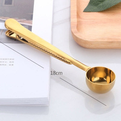 Two-in-one Stainless Steel Coffee Spoon Sealing Clip Kitchen Gold Accessories Recipient Expresso