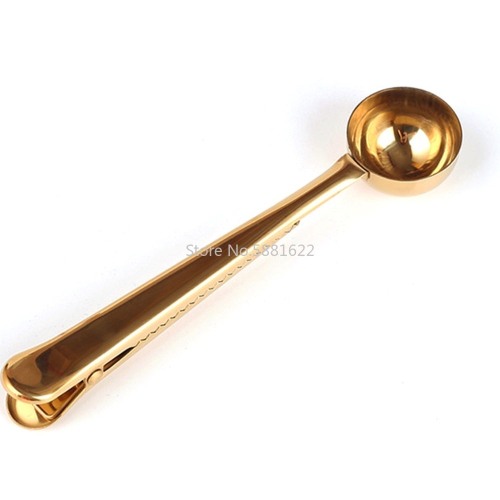 Two-in-one Stainless Steel Coffee Spoon Sealing Clip Kitchen Gold Accessories Recipient Expresso